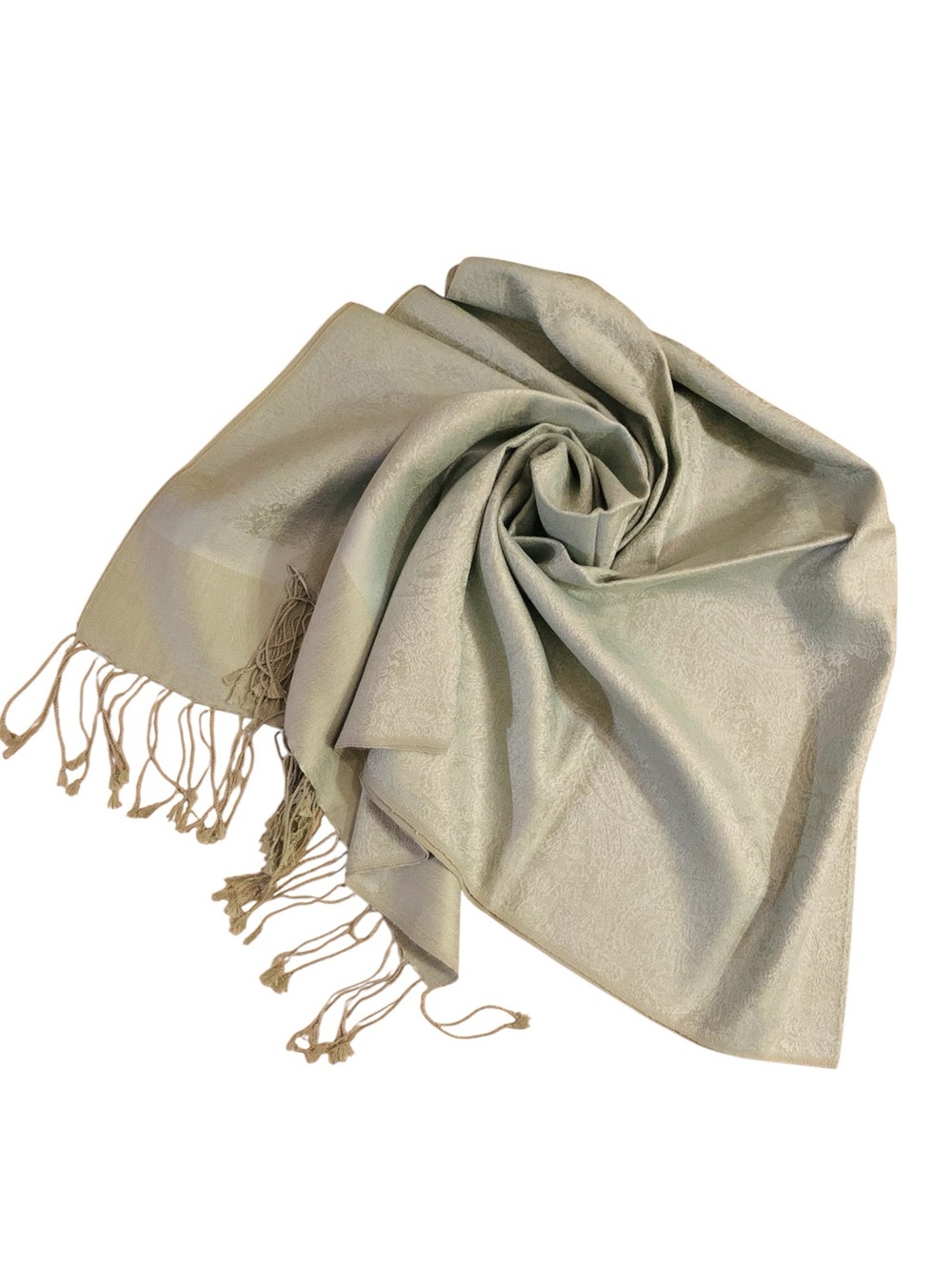 Pashmina Cashmere Silk Scarf Light Sage Green Paisley Fringe New Unused
